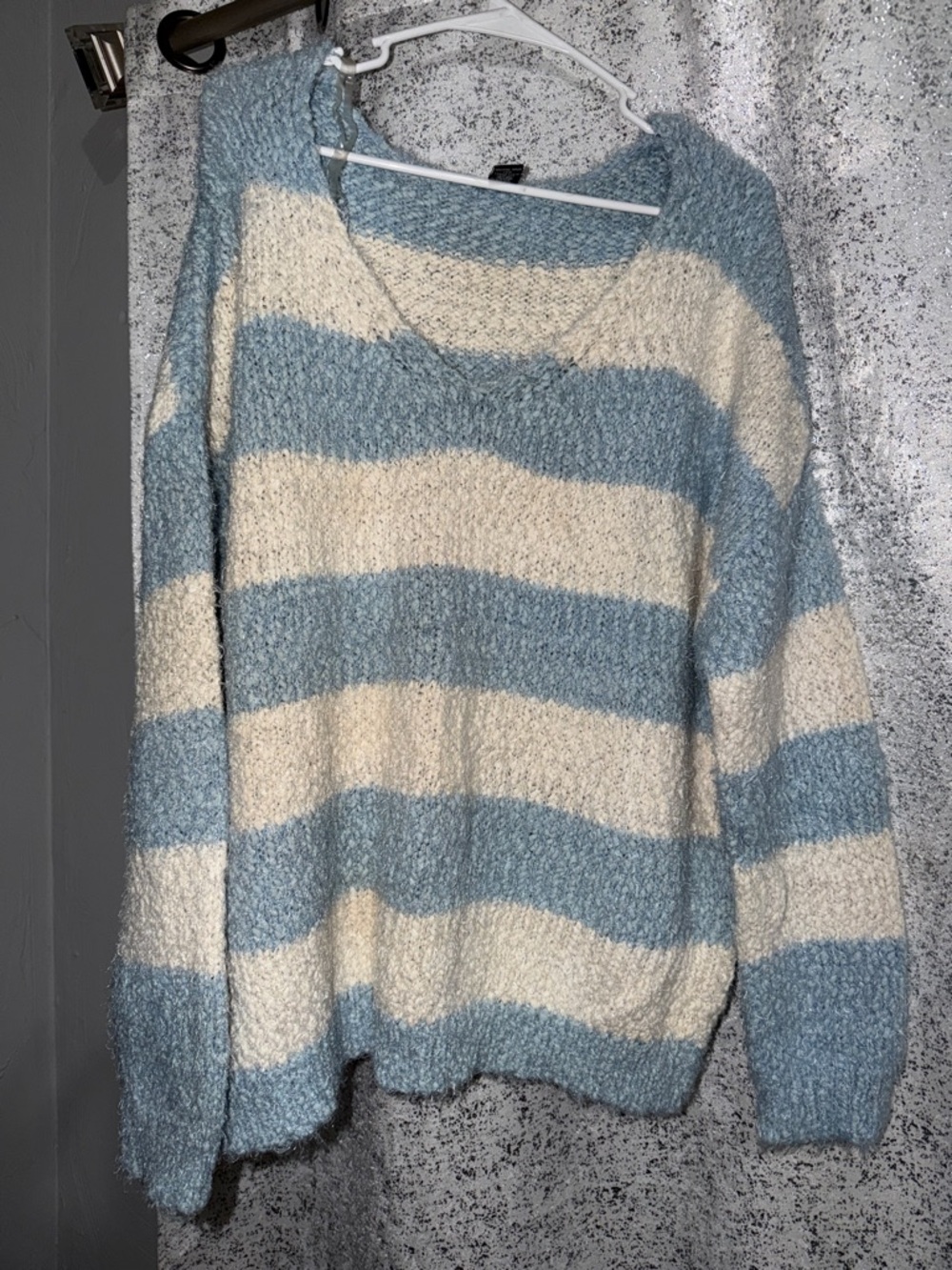 Rue21 Blue and Cream Striped V-Neck Sweater